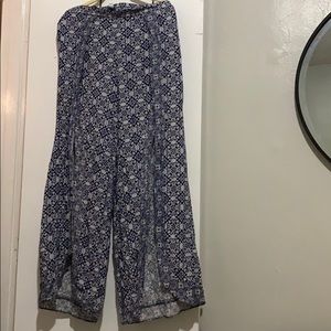 Blue patterned wide leg pants